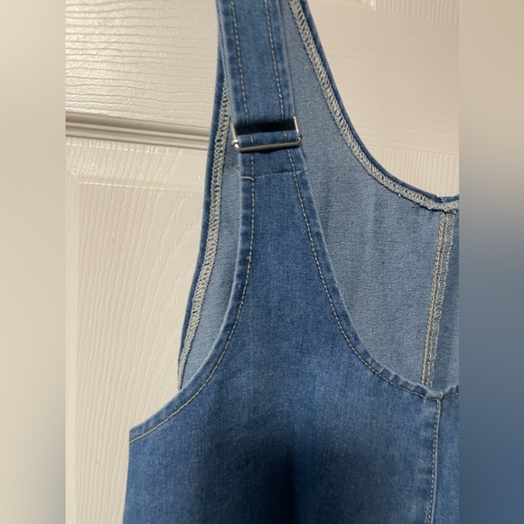NWOT: SHEIN Denim Short Cuffed Overalls Adjustable Straps Size Large - Picture 6 of 9